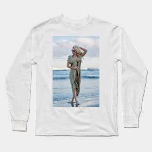 Beautiful woman on the sea shore Long Sleeve T-Shirt